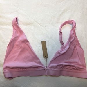 SKIMS Lace Pointelle Plunge Bralette in Bubble Gum